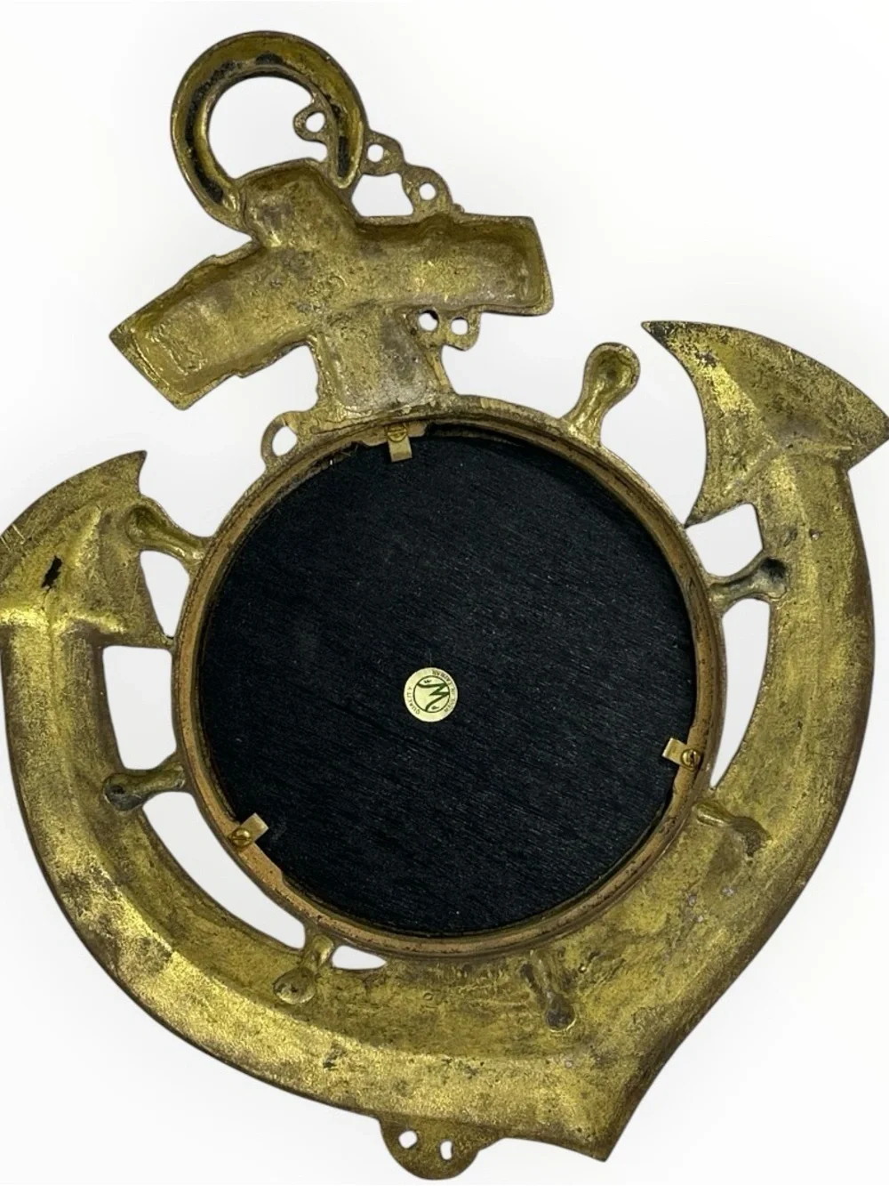 Vintage 1970s PWF Brass Anchor Wall Mirror 12.75” Nautical